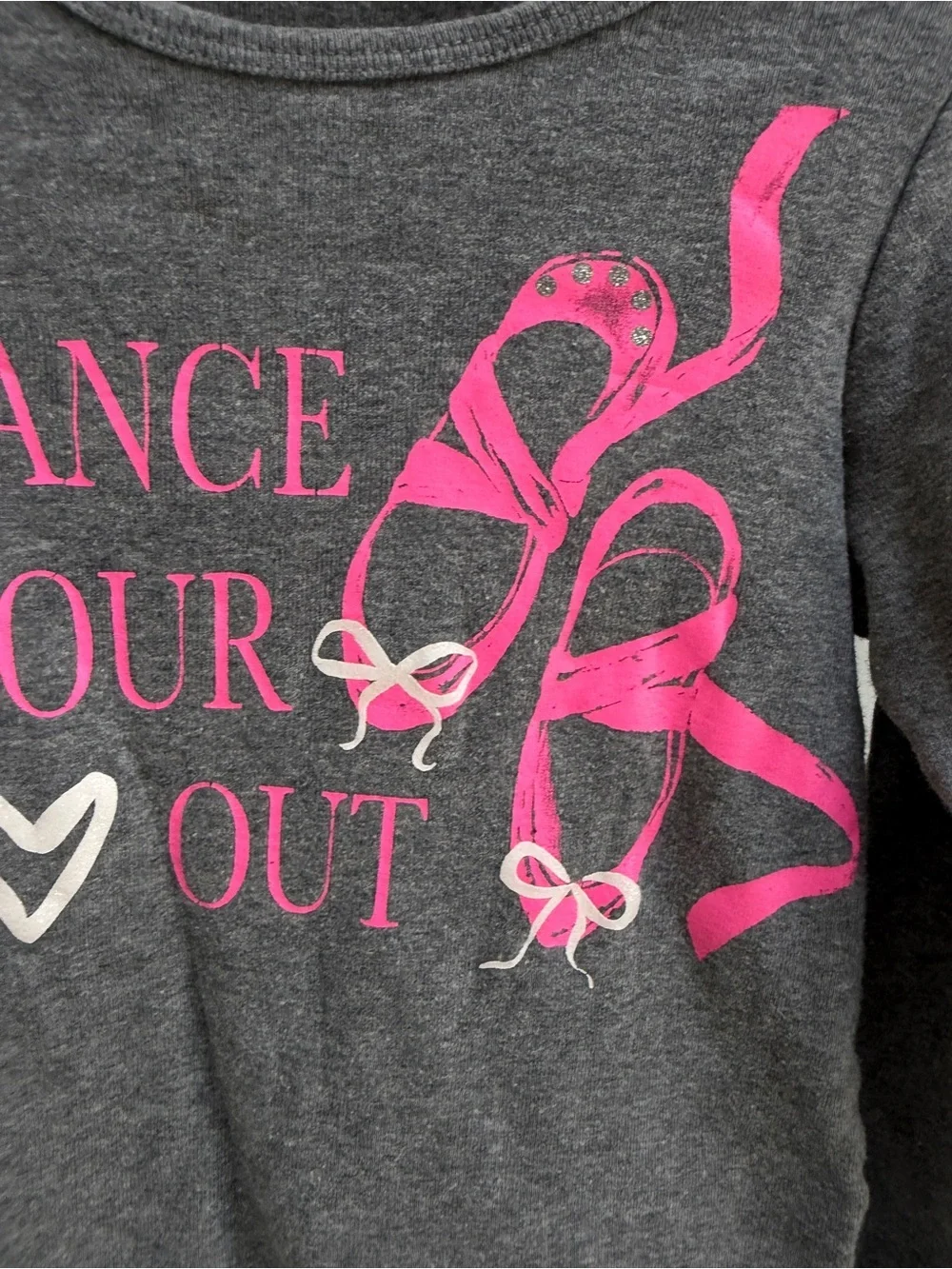 Carter's 4T Girls Gray Long-Sleeve Tee Shirt Top Dance Your Heart Out Ballet